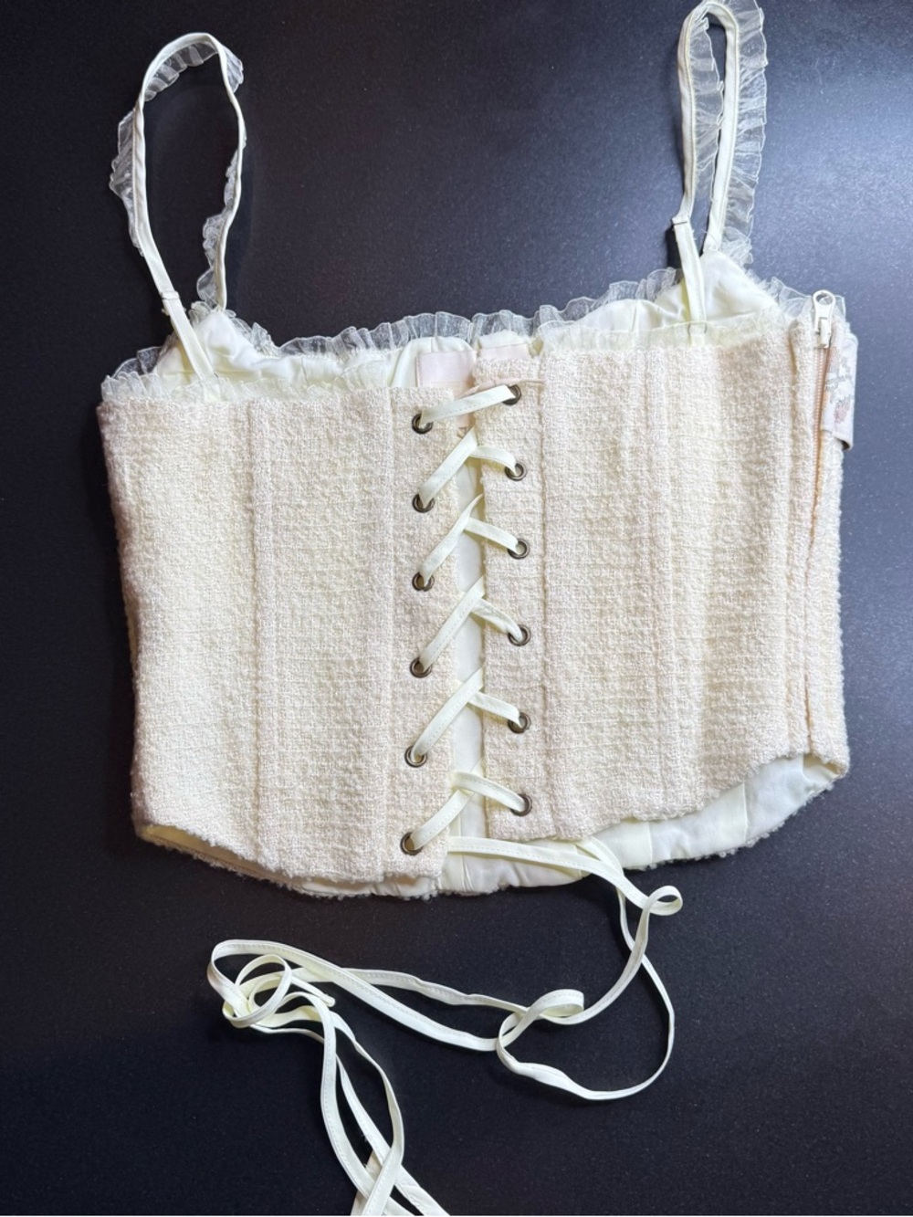 NWOT Zemeta Floral Ribbon Corset Top Cream Lace Up Revolve UO Size Large - Picture 3 of 6